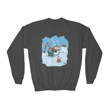 Madison Bear Cozy Youth Crewneck Sweatshirt Winter Snowman Design, Perfect for Christmas, Family Gatherings, Winter Fun, Holiday