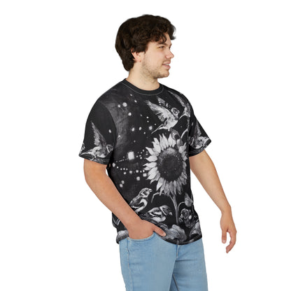 Finch Birds and the Sunflower Unisex Tee, T-Shirt, Nature Lover Gift, Floral Graphic Tee, Bird Watching Shirt, Sunflower Lover Apparel