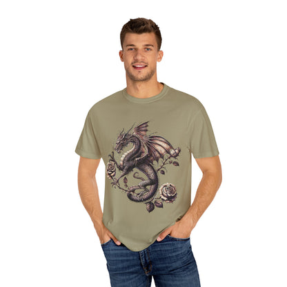 Dragon Print Unisex Garment-Dyed T-shirt, Graphic Tee for Fantasy Lovers, Cool Casual Wear, Gifts for Dragon Enthusiasts, Unique Statement