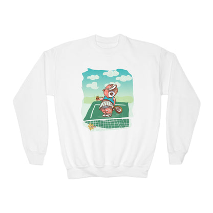 Kid's Madison Bear, Cute Tennis Bear Youth Crewneck Sweatshirt | Fun Sports Apparel for Kids | Perfect for Birthdays