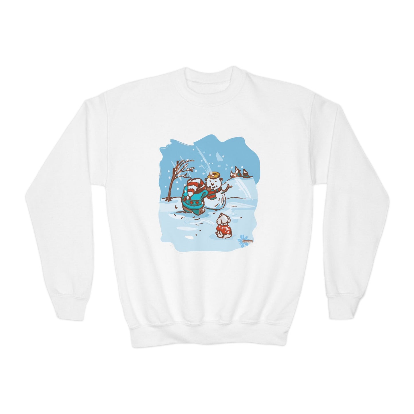 Madison Bear Cozy Youth Crewneck Sweatshirt Winter Snowman Design, Perfect for Christmas, Family Gatherings, Winter Fun, Holiday