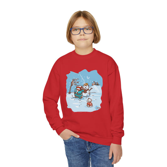 Madison Bear Cozy Youth Crewneck Sweatshirt Winter Snowman Design, Perfect for Christmas, Family Gatherings, Winter Fun, Holiday