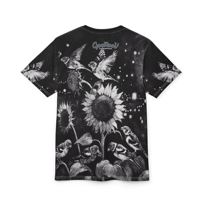 Finch Birds and the Sunflower Unisex Tee, T-Shirt, Nature Lover Gift, Floral Graphic Tee, Bird Watching Shirt, Sunflower Lover Apparel