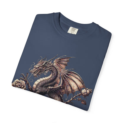 Dragon Print Unisex Garment-Dyed T-shirt, Graphic Tee for Fantasy Lovers, Cool Casual Wear, Gifts for Dragon Enthusiasts, Unique Statement