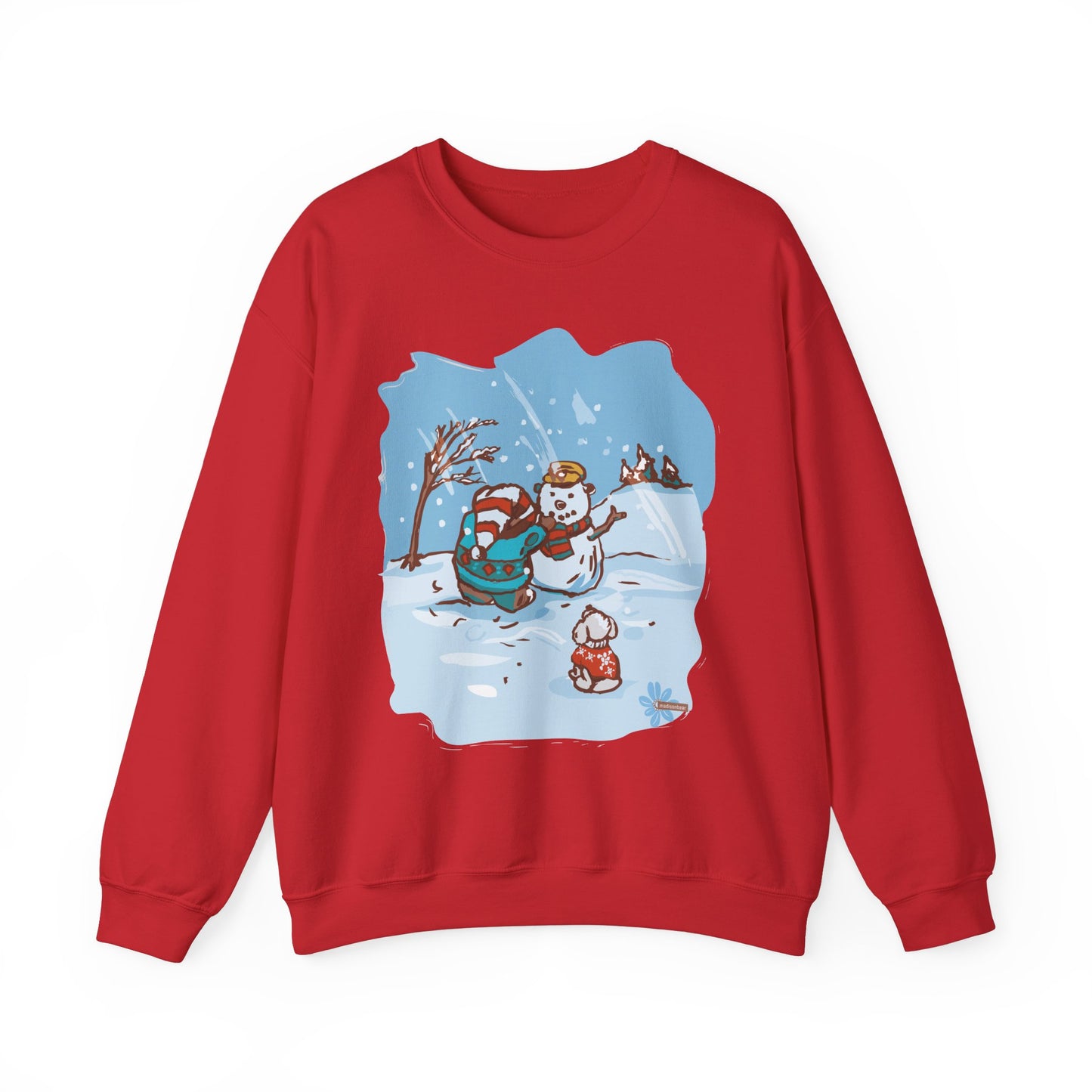 Madison Bear Whimsical Snowman Crewneck Sweatshirt - Cozy Holiday Gift, Unisex Winter Apparel, Cute Christmas Sweater, Fun Winter Fashion