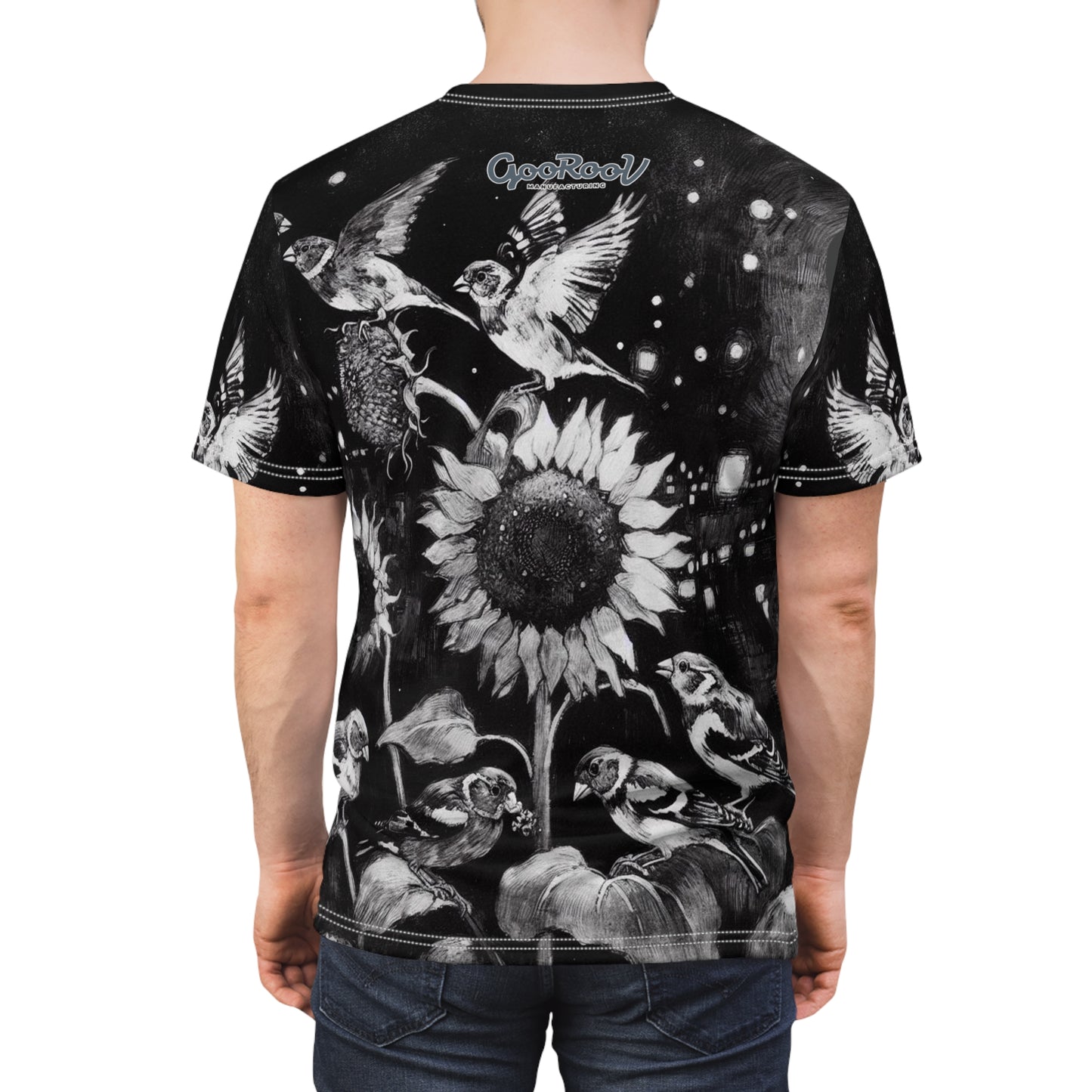 Finch Birds and the Sunflower Unisex Tee, T-Shirt, Nature Lover Gift, Floral Graphic Tee, Bird Watching Shirt, Sunflower Lover Apparel