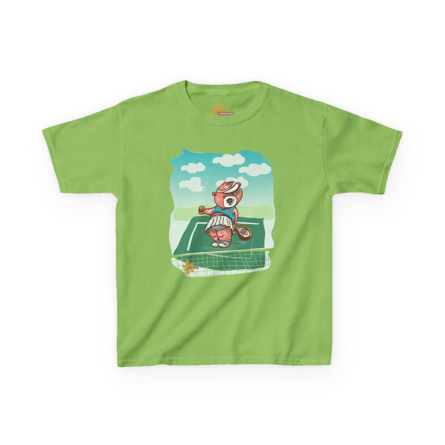 Madison Bear Tennis Anyone? Perfect for Summer Adventures, Birthday Gifts, Outdoor Fun, Eco-Friendly Wear, Cute Bear Shirt