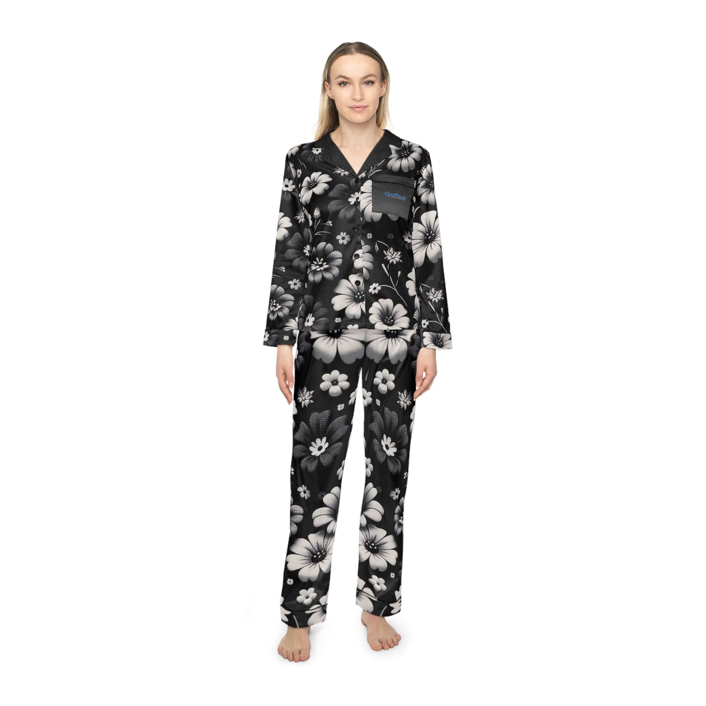Satin Pajamas - Dream Flowers in Black and White