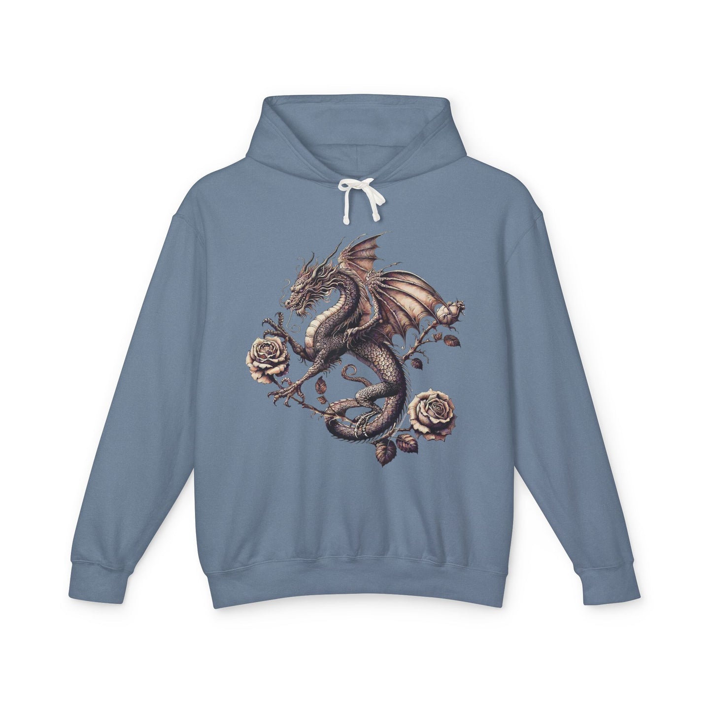 Dragon Floral Unisex Lightweight Hooded Sweatshirt, Gift for Fantasy Lovers, Cozy Sweatshirt, Unisex Hoodie for All Seasons, Dragon Art