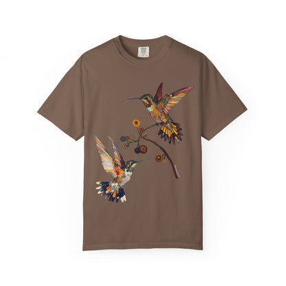 Floral Hummingbird T-Shirt, Nature Lover Gift, Unisex Graphic Tee, Summer Style, Outdoor Adventure Wear, Eco-friendly Fashion