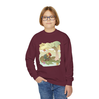 Kids Madison Bear Hiking in the Forest Youth Crewneck Sweatshirt - Nature Lover, Outdoor Adventure, Wildlife, Cute Animal, Forest Ranger Gift