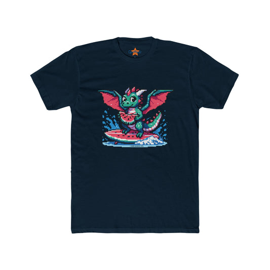Pixel Dragon Unisex Tee - Watermelon Surfing Shirt, Beach Lover Gift, Graphic T-Shirt, Summer Apparel, Cool Dragon Tee