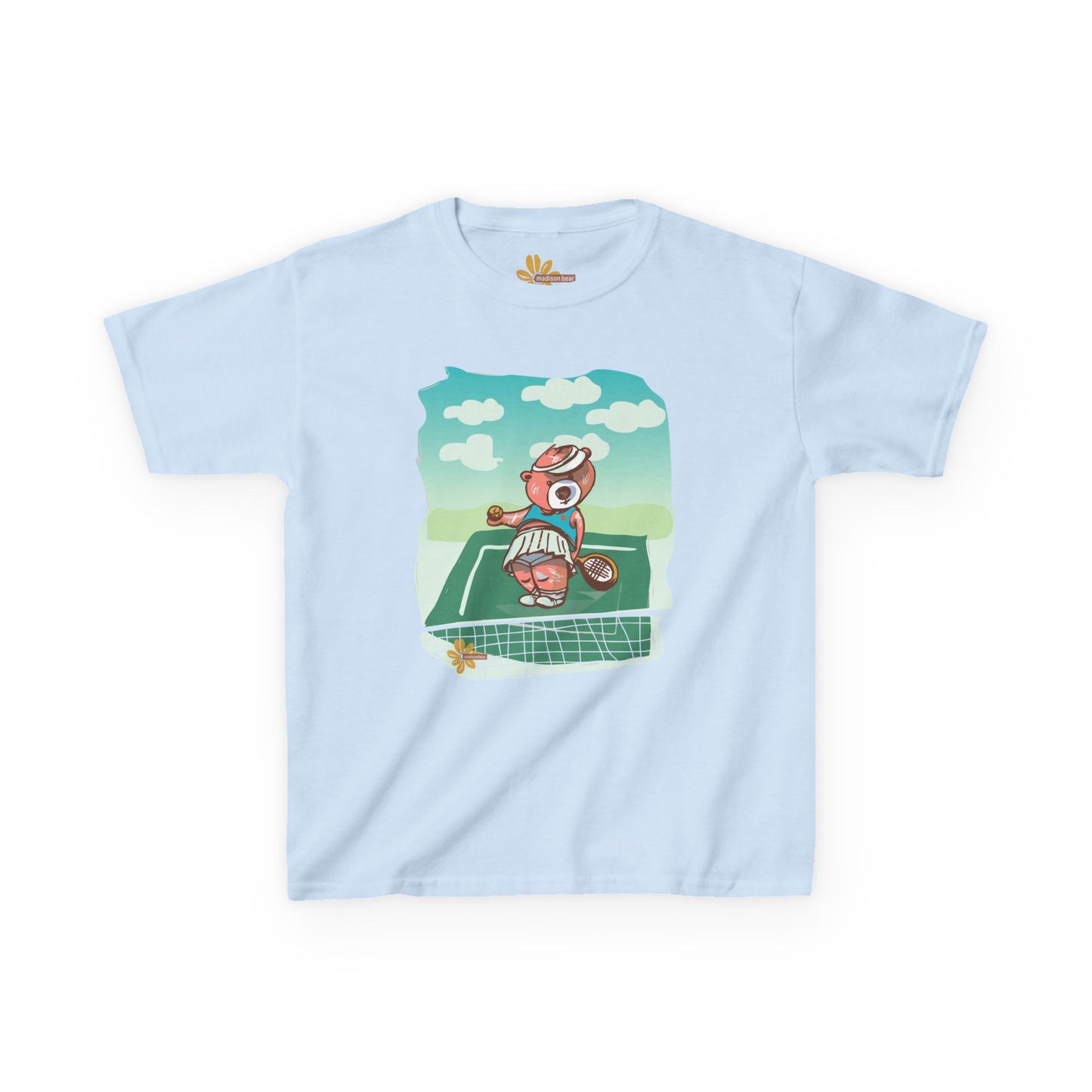 Madison Bear Tennis Anyone? Perfect for Summer Adventures, Birthday Gifts, Outdoor Fun, Eco-Friendly Wear, Cute Bear Shirt