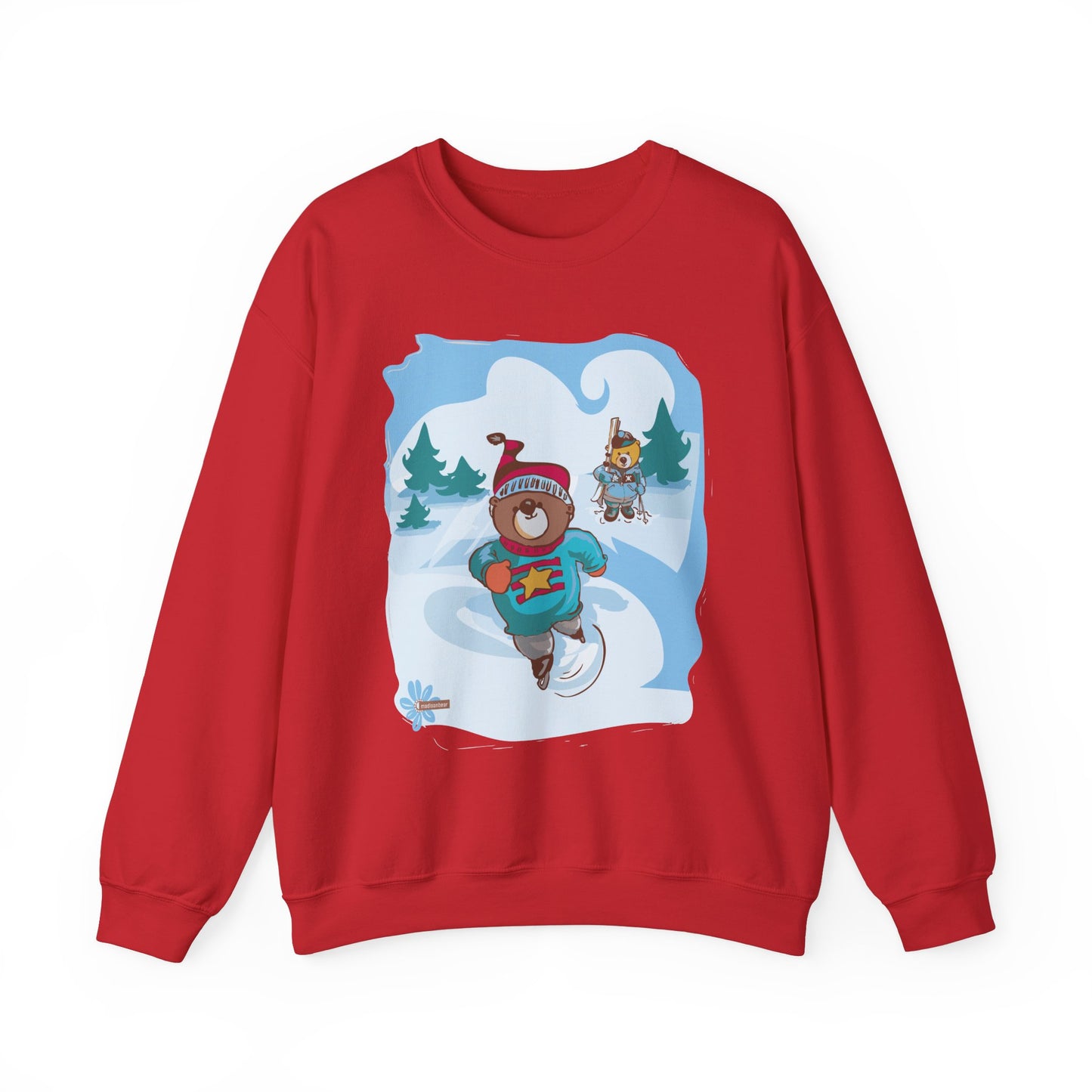 Madison Bear Winter Friends Graphic Sweatshirt, Cozy Unisex Winter Wear, Cute Holiday Gift, Perfect for Christmas & Snow Day Fun