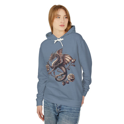 Dragon Floral Unisex Lightweight Hooded Sweatshirt, Gift for Fantasy Lovers, Cozy Sweatshirt, Unisex Hoodie for All Seasons, Dragon Art