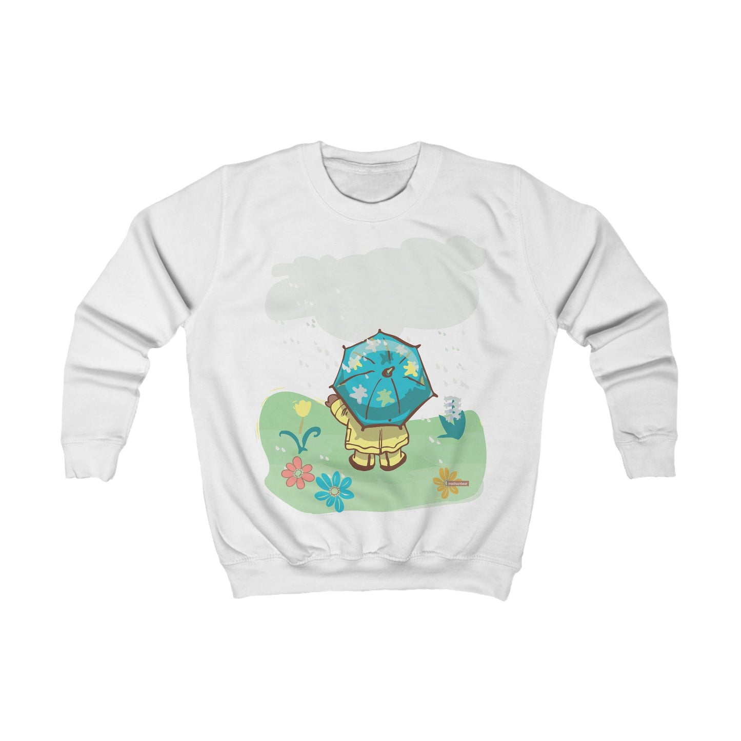 Rainy Day Madison Bear by GooRooV MFG, Kids Sweatshirt - Spring Outfits, Unique Gift for Kids, Cozy Style