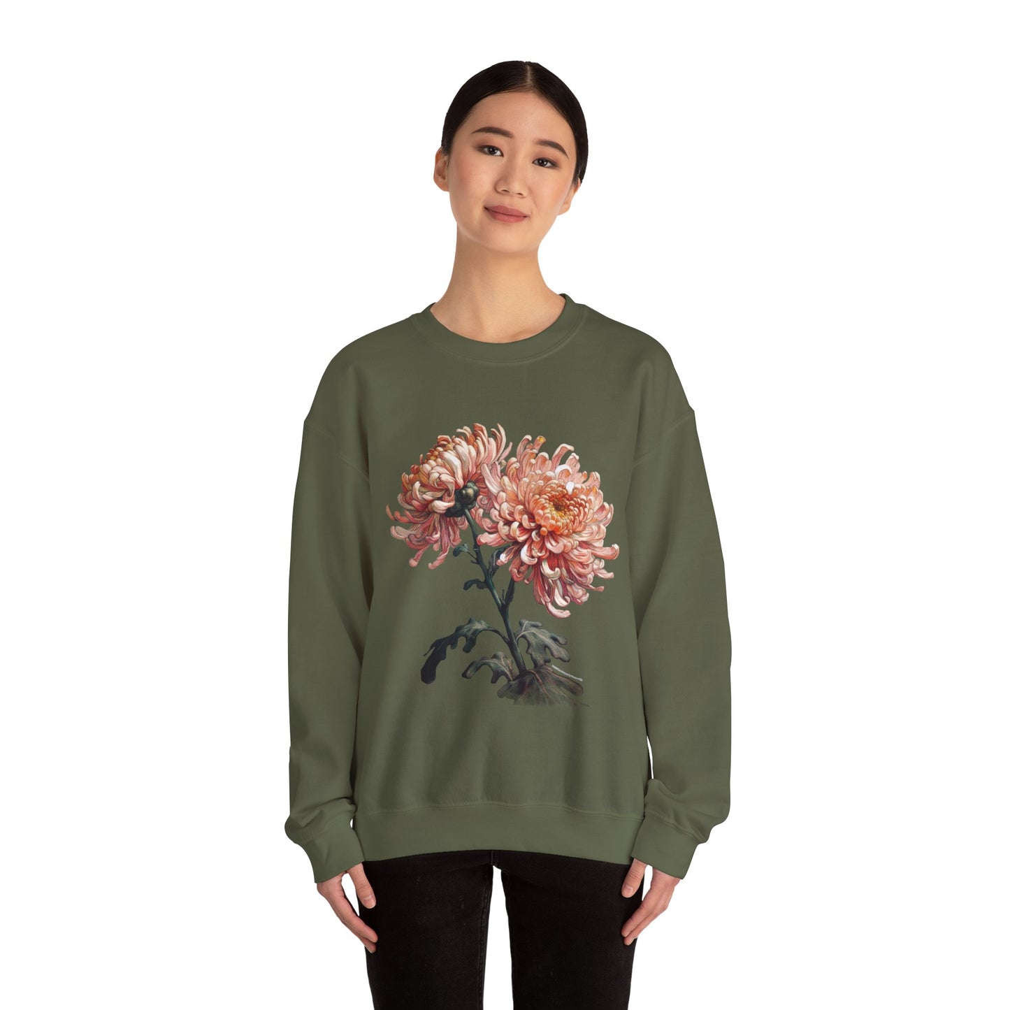 Chrysanthemum - Rose Dragon Floral Graphic Sweatshirt, Vintage Nature Lover's Casual Top, Gift for Gardeners, Petal Print Jumper, Unisex