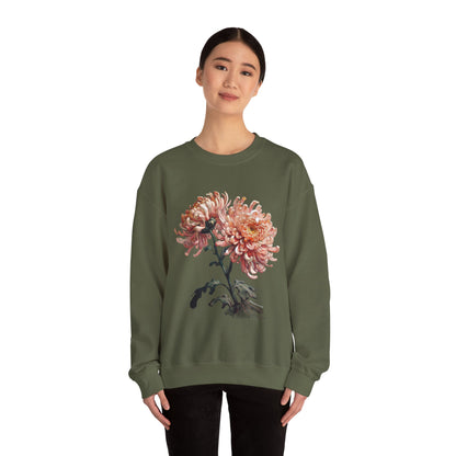 Chrysanthemum - Rose Dragon Floral Graphic Sweatshirt, Vintage Nature Lover's Casual Top, Gift for Gardeners, Petal Print Jumper, Unisex